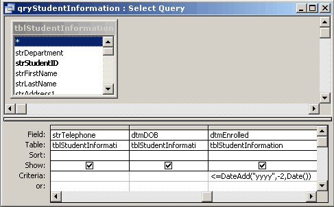The initial design of the query, prior to changing to the append query type