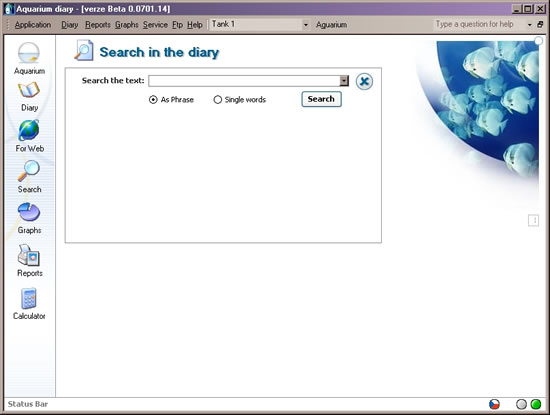 Search screen, allowing the user to search for a string in the database