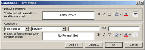 The Conditional Formatting Dialog box.