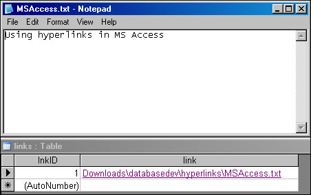 The hyperlinked file opened from Access