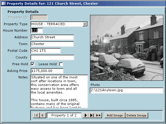 Showing the completed form, containing image related to the record.