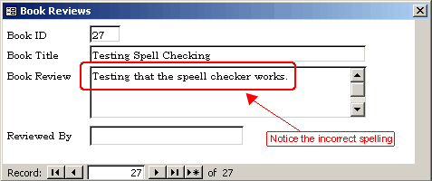 Demonstrating an incorrect spelling being made in the form textbox