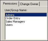 Listing the User/Group Permission names.