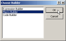 The Builder window, where we will choose the Macro Builder option