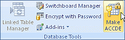 The Make ACCDE option, on the Database Tools tab of the ribbon