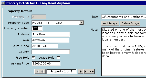 Part of the Microsoft Access form, showing various data entry controls.