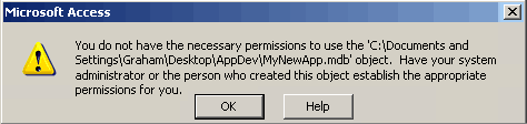 Error message when logging in as Admin user, without appropriate permissions