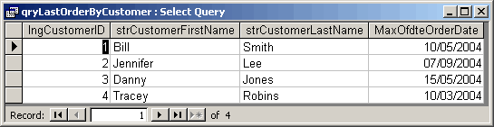 The query that joins the Customer information with the query that finds the latest OrderDate
