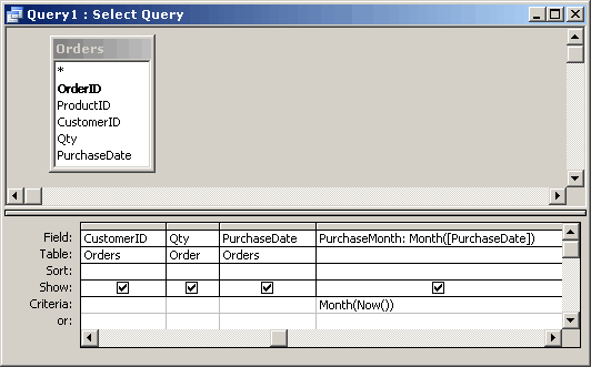 Microsoft Access Query design to query for records in the current Month