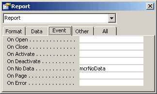 Showing the macro attached to the On No Data event.