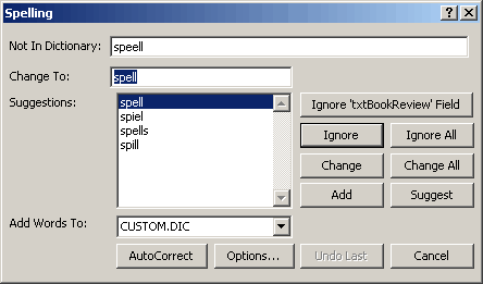 Showing the Spell Check dialog box