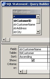 Showing the SQL SELECT statement used as the RowSource for the Combo Box