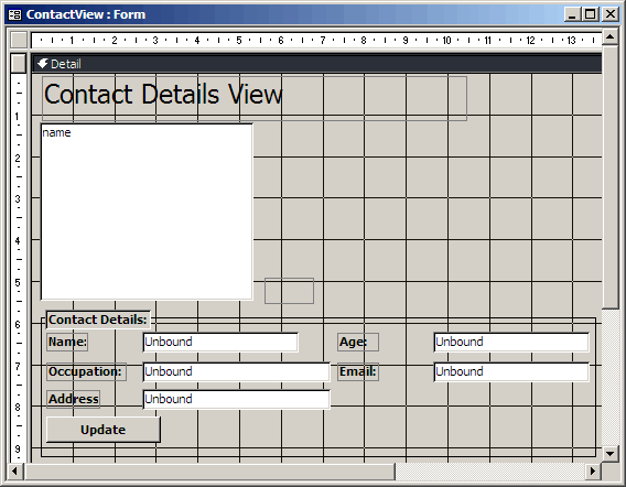 The Contact Form in design view