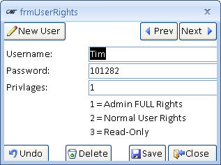 Fig 6. User rights form
