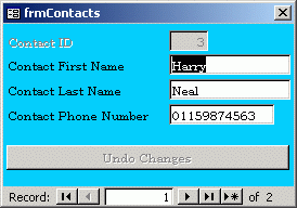 Form showing the undo button in the disabled state.