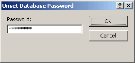 Dialog box to unset the Database password.
