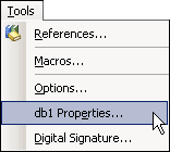Select the properties for the database