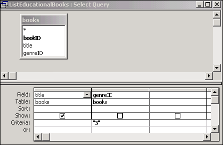 Creating the query in design view