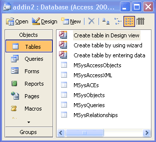 Displaying the System Tables.