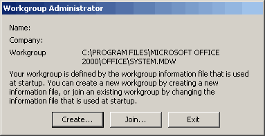 Workgroup Administrator Dialog Box