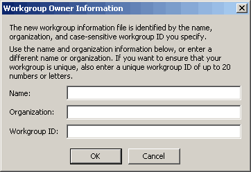 Workgroup Owner Information Dialog Box